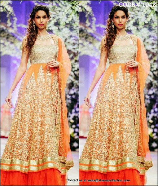 1042 Bridal orange-gold anarkali gown