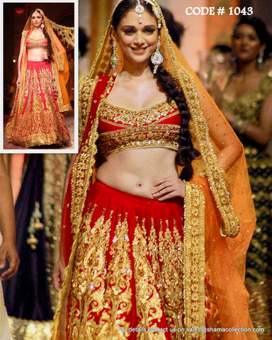 1043 Aditi Rao Hydari's red-gold bridal lehenga