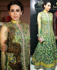 1044 Karisma Kapoor's green-yellow-blue anarkali lehenga