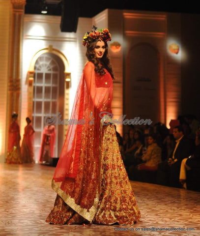 1045 Evelyn Sharma red-gold bridal lehenga