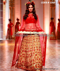 1045 Evelyn Sharma red-gold bridal lehenga