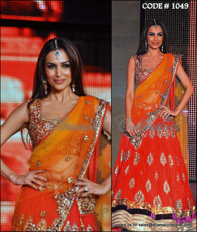 1049 Malaika Arora Khan's orange-red bridal lehenga