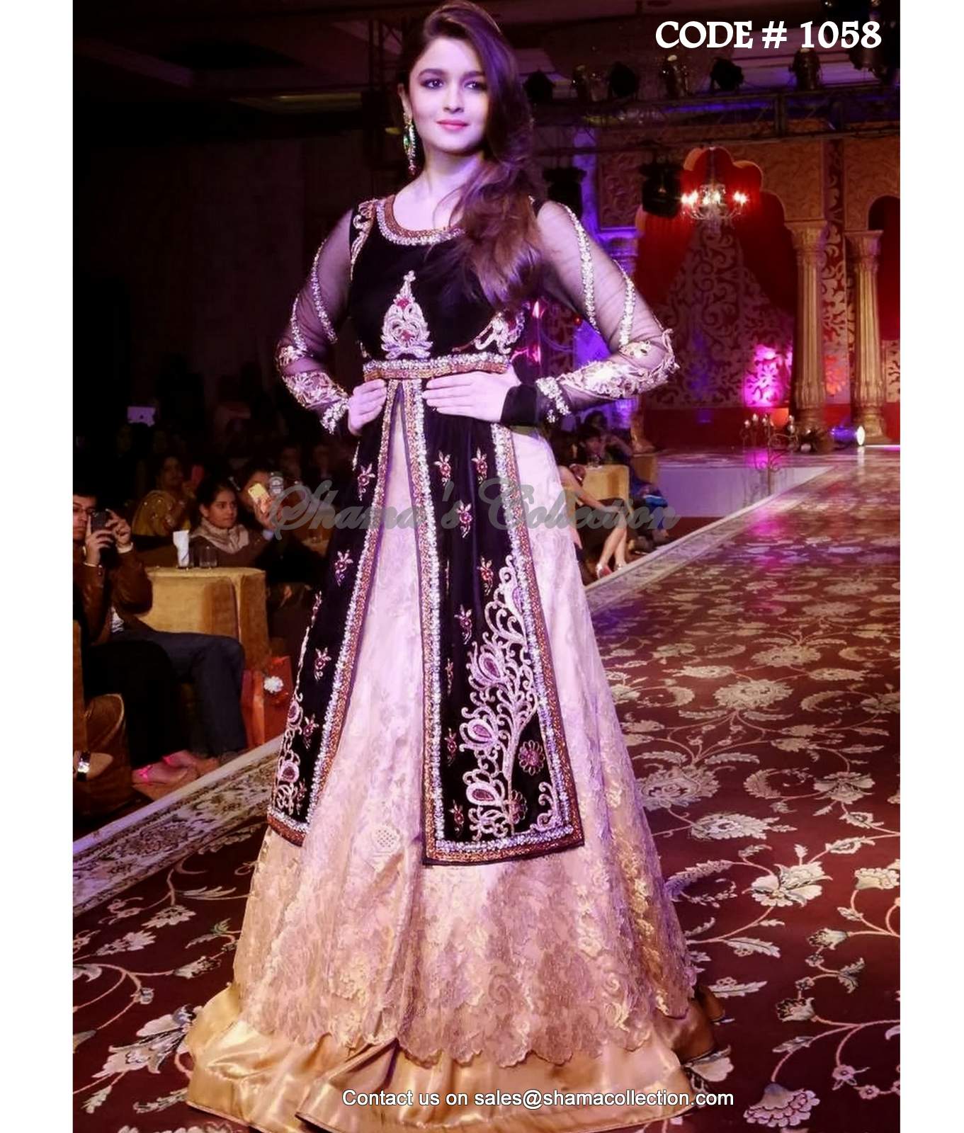 1058 Alia Bhatt's bridal black-gold lacha – Shama's Collection