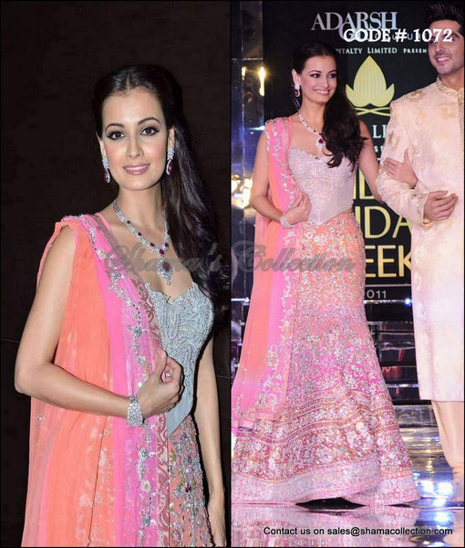 1072 Dia Mirza's ombre peach pink bridal lehenga