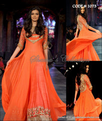 1073 Diana Penty's ornage anarkali lehenga