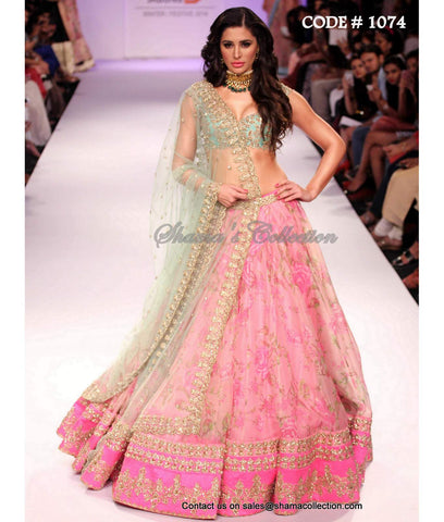 1074 Nargis Fakhri's pinky-mint lehenga