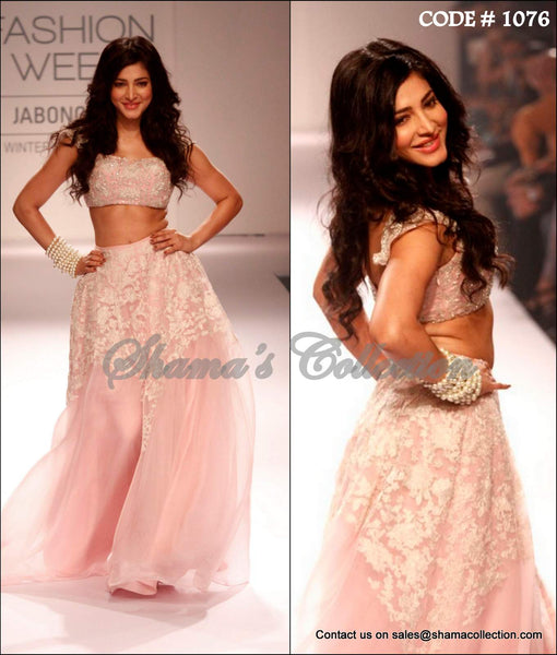 1076 Shruti Hasan's tea rose lehenga