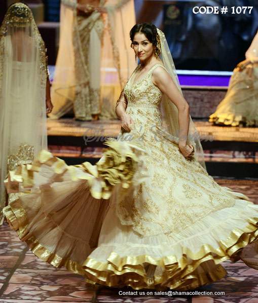 1077 Off white bridal anarkali lehenga