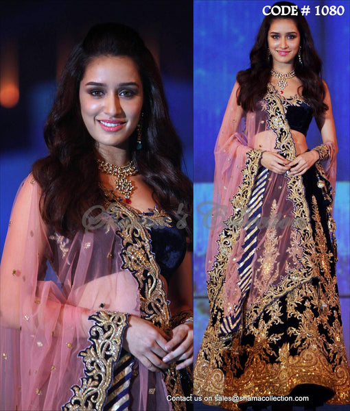 1080 Shraddha Kapoor's midnight blue bridal lehenga