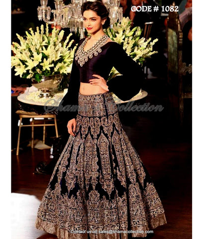 1082 Deepika Padukone's deep blue bridal lehenga