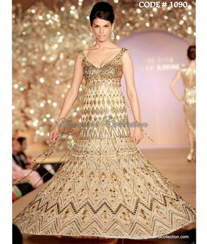 1090 Golden bridal anarkali gown