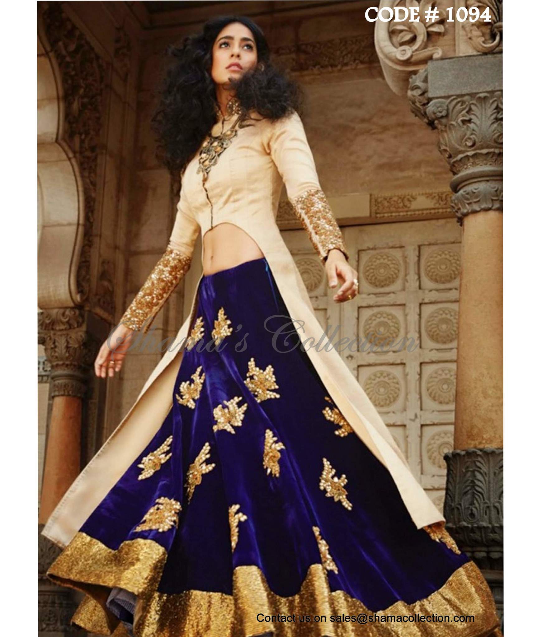1094 Navy blue-beige bridal anarkali lehenga Outfit Sets 1094 Navy blue-beige bridal anarkali lehenga Outfit Sets