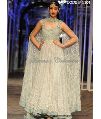 1101 Off White and Mint anarkali gown