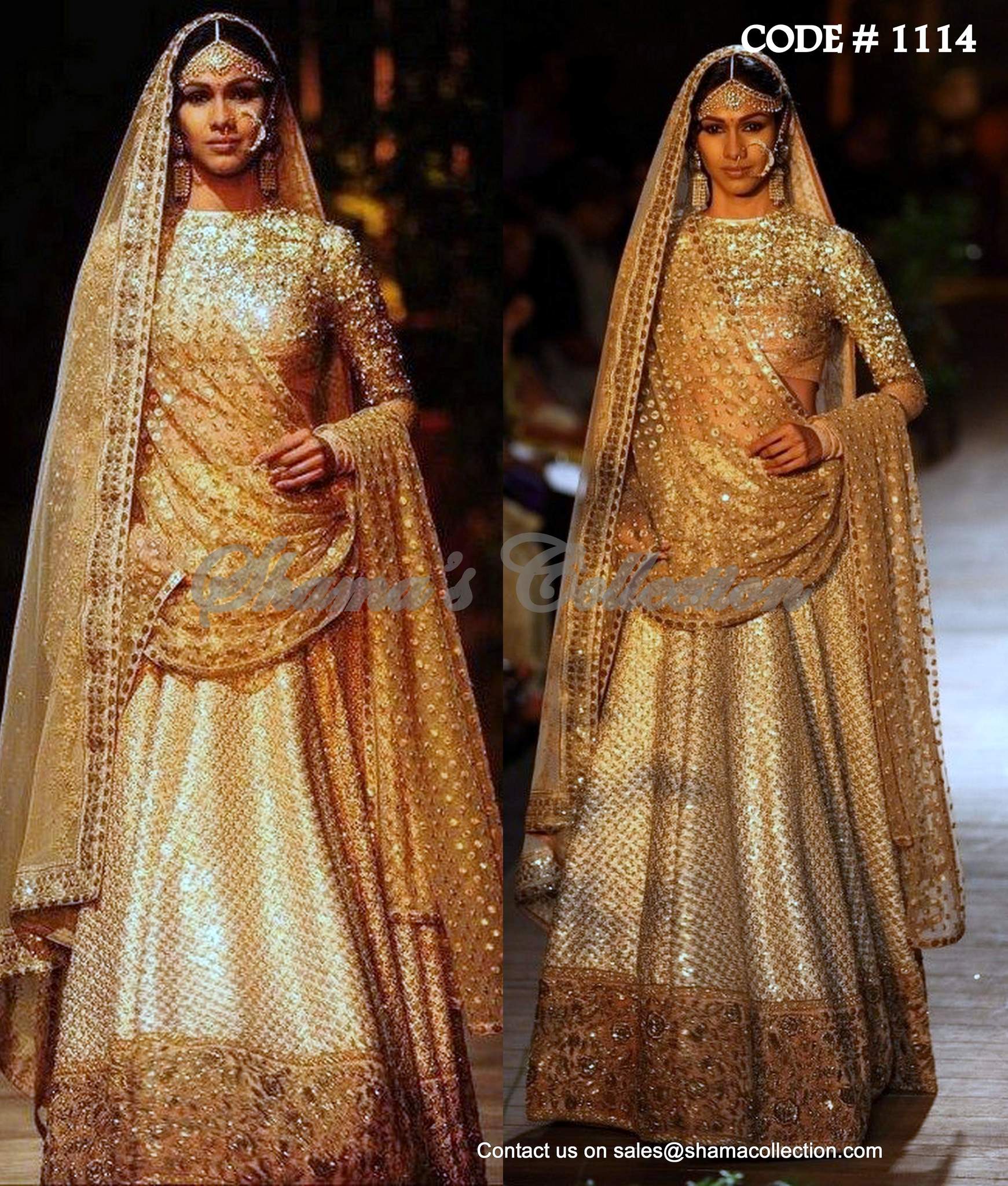 White and on sale gold bridal lehenga
