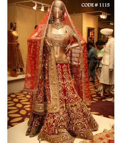 1115 Red gold bridal lehenga