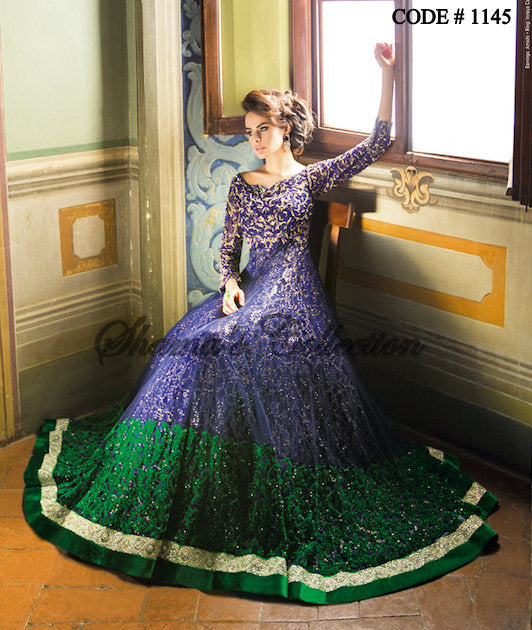 peacock blue color dress 1145 Peacock color inspired bridal gown Outfit Sets