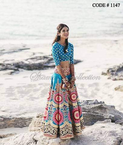 1147 Peacock blue bridal lehenga