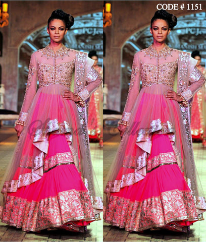 1151 Beige-Pink high Low Anarkali Lehenga