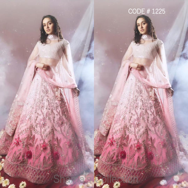 1225 Shraddha Kapoor's Ombre Pink Bridal Lengha