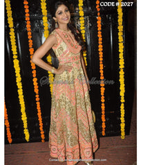 2027 Shilpa Shetty's beige-neon pink-neon orange anarkali frock