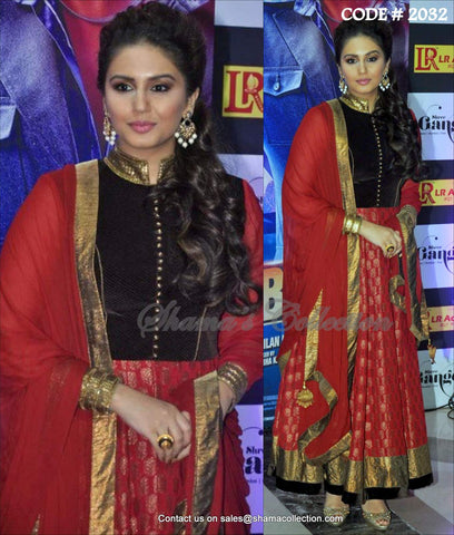 2032 Huma Qureshi's red-brown anarkali