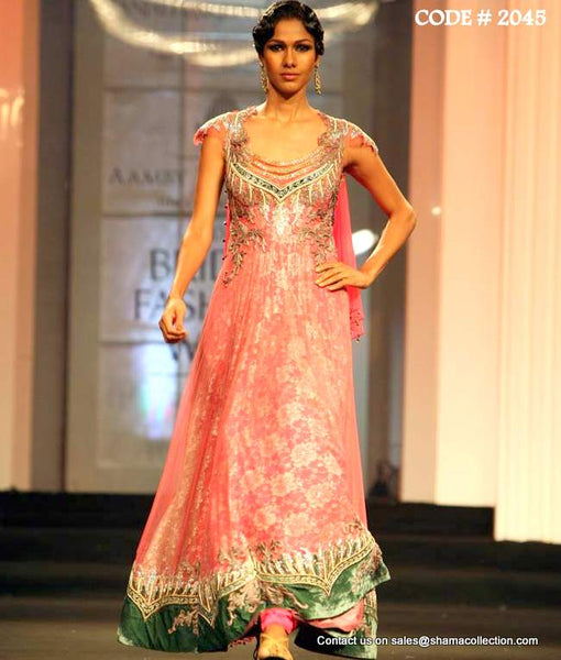 2045 Pink-green anarkali gown