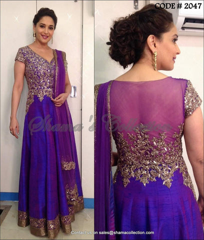 2047 MAdhuri Dixit's purple anarkali gown