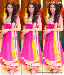 2068 Aamna Sharif's fuschia-yellow anarkali