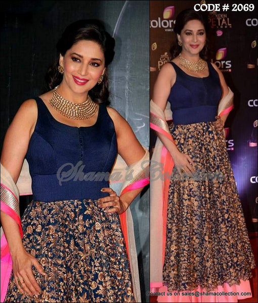 2069 Madhuri Dixit's Blue Pink Anarkali Gown