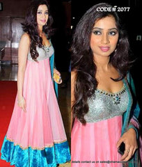 2077 Shreya Ghoshal's pink-blue silver anarkali gown
