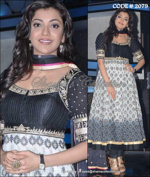 2079 Kajal Agrawal's black-white tea length anarkali