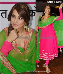 2082 Bipasha Basu's rani pink-green tea length anarkali