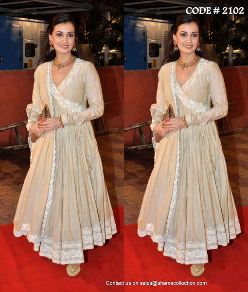 2102 Dia Mirza's cream angrakha anarkali