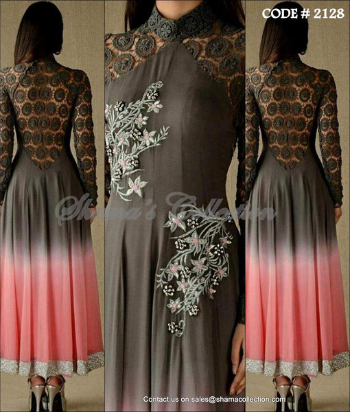 2128 Grey Pink Anarkali Suit