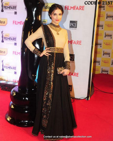 2137 Divya Khosla's black-cream anarkali gown