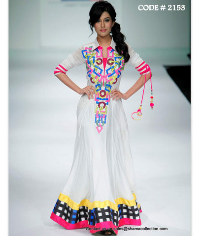 2153 Amrita Rao's white and colorful anarkali frock