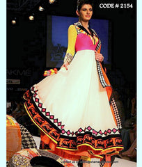 2154 White-colorful anarkali