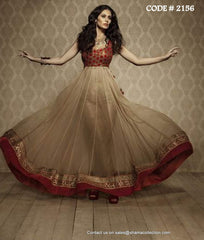 2156 Bruna's beige-maroon anarkali gown