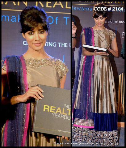 2164 Chitrangada Singh's taupe anarkali gown