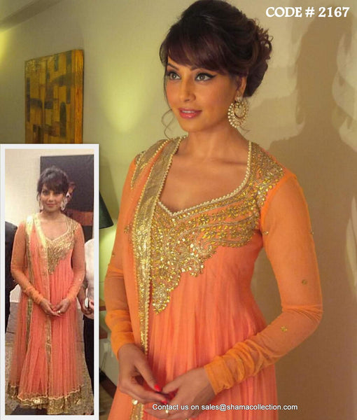 2167 Bipasha Basu's peach gota anarkali