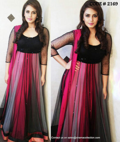 2169 Huma Qureshi's pink-black anarkali gown