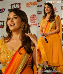 2182 Madhuri Dixit's yellow orange- red umbrella cut anarkali