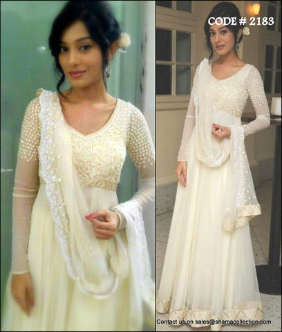 2183 Amrita Rao's off white anarkali gown