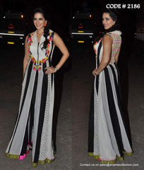 2186 Sunny Leone's black-white-neon anarkali gown