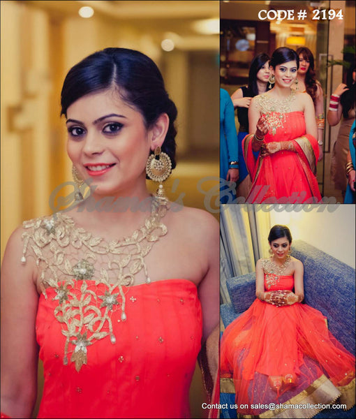 2194 Orange Red anarkali gown