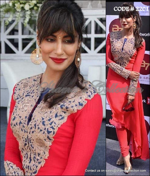 2201 Chitrangada Singh's red high-low umbrella dress