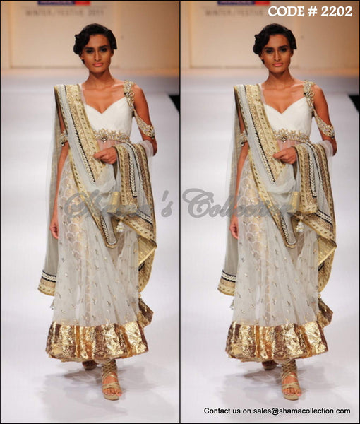 2202 Designer grey-gold anarkali