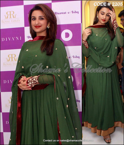 2205 Parineeti Chopra's mehndi green-maroon anarkali