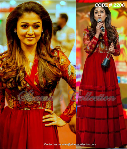 2206 Nayanthara's red anarkali gown