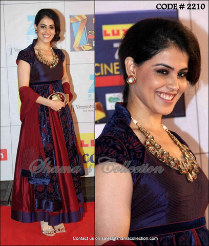 2210 Genelia D'souza's maroon-deep blue anarkali